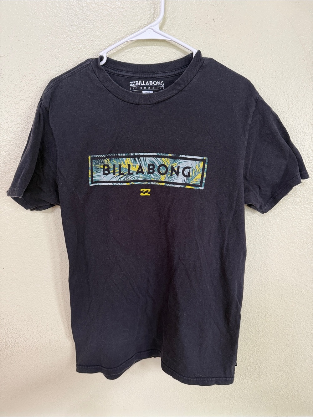 Billabong Black Tee with Tropical Logo Panel